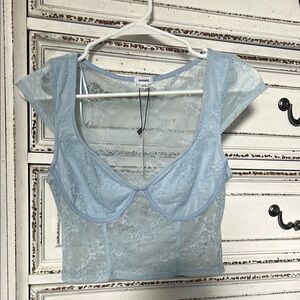 Garage Sheer Lace Crop Top in Light Blue